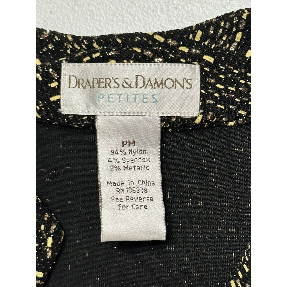 Draper's & Damons Metallic Sparkle Gold‎ Shimmer Glittery Zip Jacket Petite PM - Picture 3 of 5